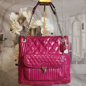 Coach Quilted Patent Leather 2 Way Bag In Stunning Hot Pink!